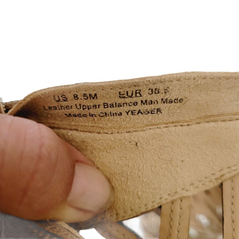 SAM EDELMAN Sz 8.5 Yeager Bootie Cage Leather Sandal Oatmeal Cutout Block Heel - Picture 9 of 9